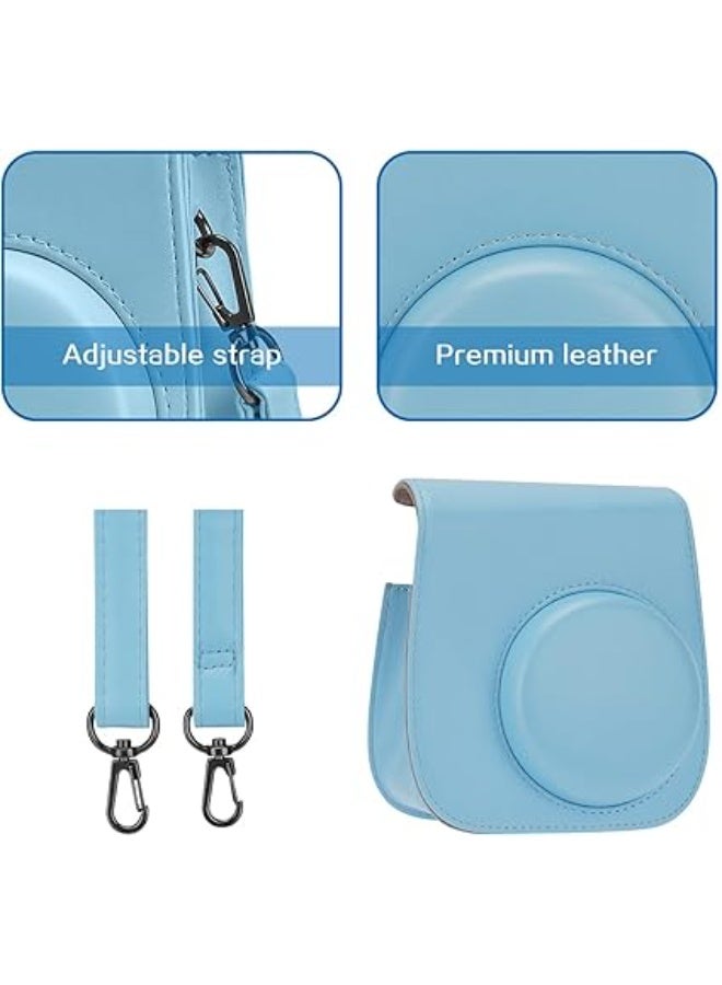 eWINNER حافظة كاميرا واقية متوافقة مع كاميرا فوجي فيلم انستاكس ميني 11 الفورية/ غطاء كاميرا انستاكس من الجلد الصناعي بنمط رسم جميل مع حزام وجيب قابل للازالة، لون ازرق، حافظة كاميرا - Image 2